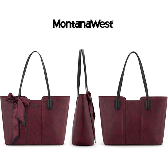 Women Dahila Red Imported Vegan Leather Top Handle Polyester Lining Tote Bag - Picture 2 of 4